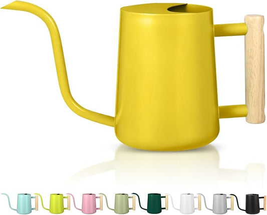 Watering Can Indoor Plants, 35oz Small Stainless Steel Metal Watering Can Modern Decorative Watering Pot with Long Spout for Indoor House Plant Bonsai Garden Flowers (Yellow) GUKJOB