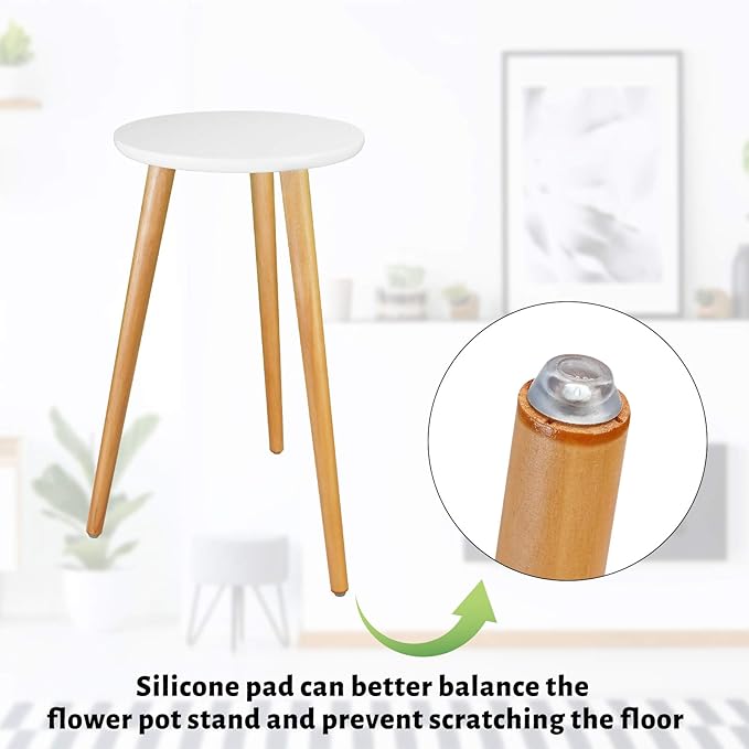 Uneedem Indoor Plant Stand - Mid Century Wooden Plant Table, Tall Holder for Flower Pots, Small Round End Table (A3-White, High: 20.5") Uneedem