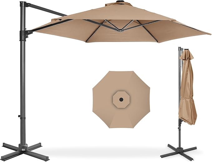 Best Choice Products 10ft Offset Cantilever Hanging Market Patio Umbrella, Smooth 360° Rotation, 8 Sturdy Ribs, Easy Adjustment - Tan BestChoiceProducts