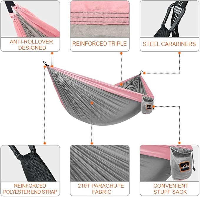 Camping Hammock, Super Lightweight Portable Parachute Hammock with Two Tree Straps Single or Double Nylon Travel Tree Hammocks for Camping Backpacking Hiking AnorTrek