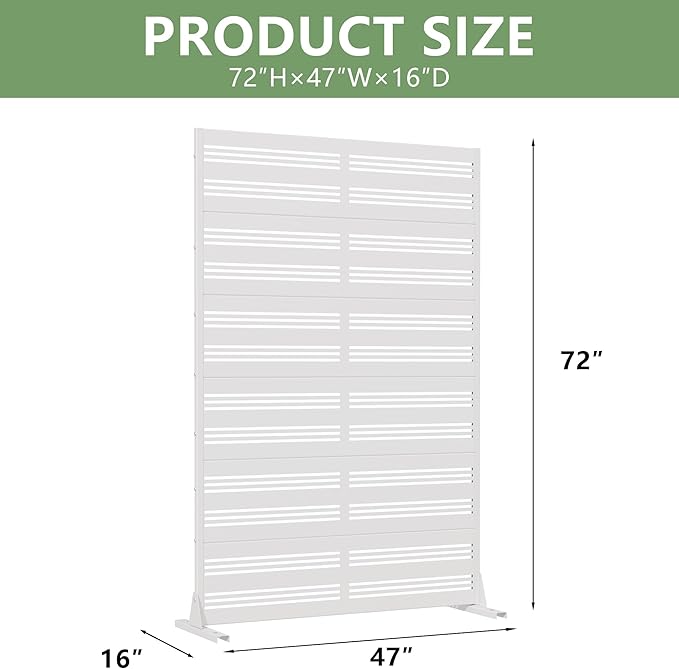 Casaphoria Metal Privacy Screen Outdoor, 72" H x 47" W Freestanding Decorative Privacy Screen for Patio Deck Balcony Garden with Stable Base, White-Harold Casaphoria
