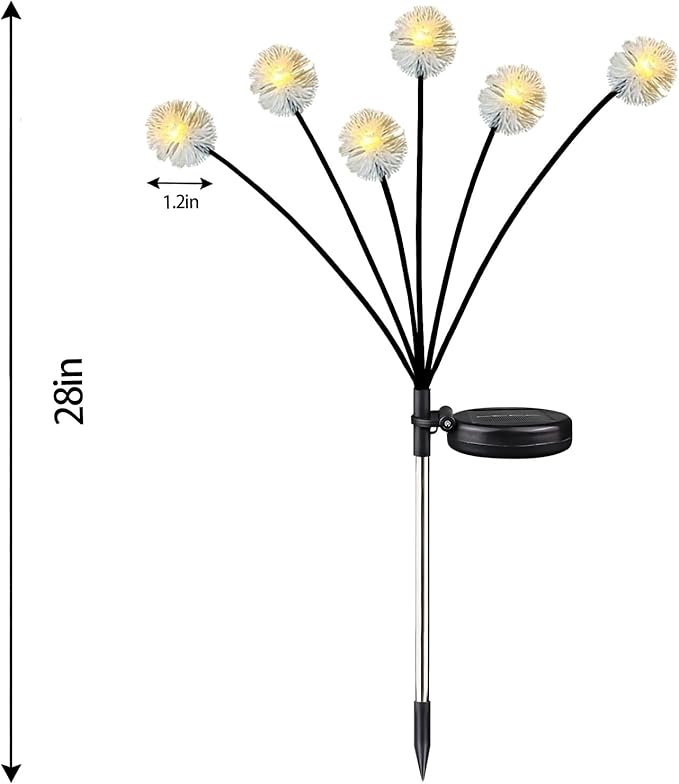 4PK 32LED Solar Garden Lights Outdoor, Dandelion Solar Lights Outdoor, IP65 Waterproof Firefly Light Outside Decor for Patio Pathway, Sway by Wind for Fairy Garden Dandelion Decorations, Warm White KAQ