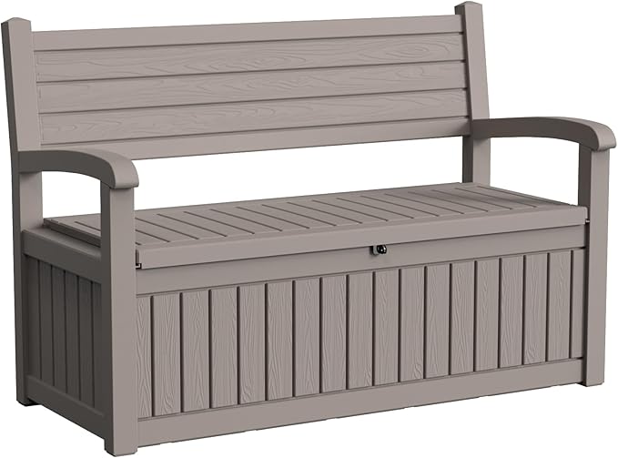 80 Gallon Outdoor Storage Bench Deck Box Waterproof Lockable,Outdoor Storage Furniture for Patio,Garden and Porch,Tools and Cushions（Grey Stripe） OutdoorLivingPerfected