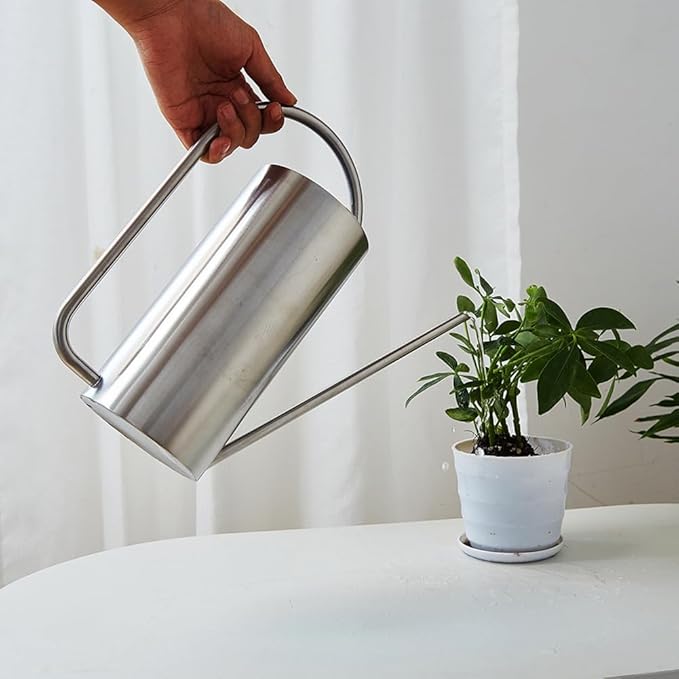 Watering Can for Indoor Plants, 50 oz/1.5L Stainless Steel Watering Can Pot with Long Spout, Garden Watering Cans with Comfortable Handle for Indoor House Plants Bonsai Flower Decorative Chemlliy