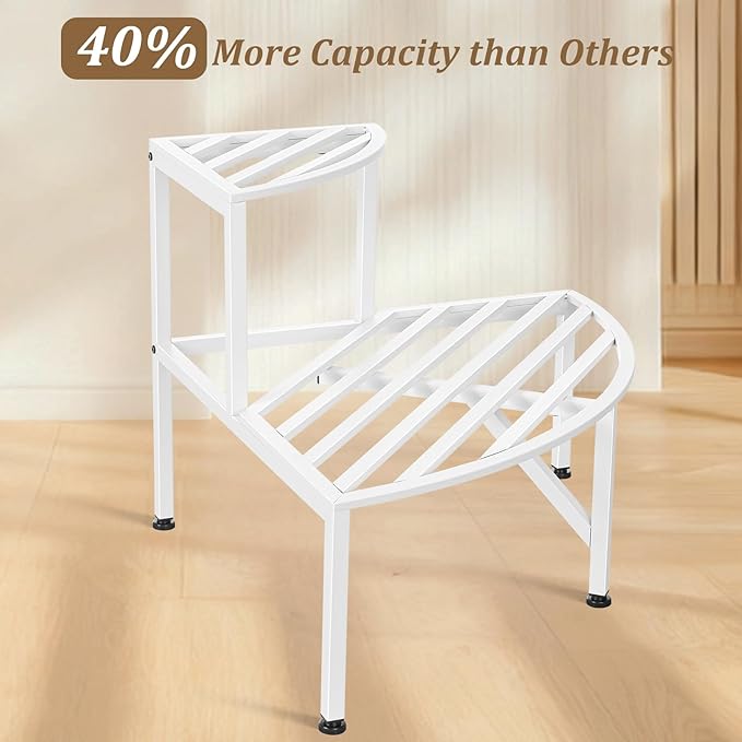 Corner Plant Stand Outdoor Metal,2 Tier Heavy Duty Ladder Plant Shelf Indoor for Multiple Plants,37.08" L x 22.83" W x 20.07" H,White Dipion