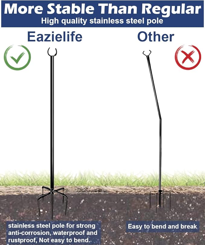 10FT String Light Pole for Outdoor, Heavy Duty Metal Lighting Stand Pole for Garden Lawn Backyard Patio Holiday Wedding Party Decorations (1 Pack) Eazielife