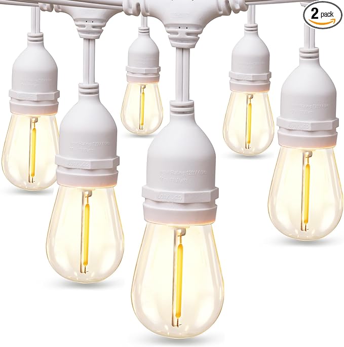 addlon 96FT(48FT*2) LED Outdoor String Lights, Dimmable Edison Vintage Shatterproof Bulbs and Commercial Grade Weatherproof Strand - ETL Listed Heavy-Duty Decorative Cafe, Patio, Market Light White addlon