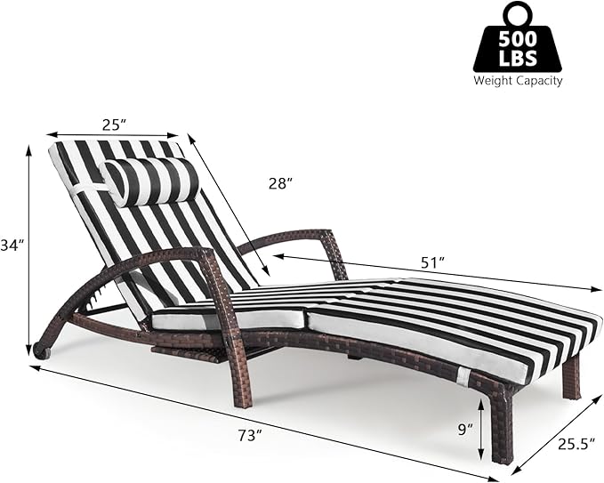Chaise Lounge Chairs Outdoor Set of 4, Comfy Outside Wicker Patio Pool Lounge Chair w/ 5 Adjustable Back Angle, Cup Holder, Thicken Cushion ZZWHOM