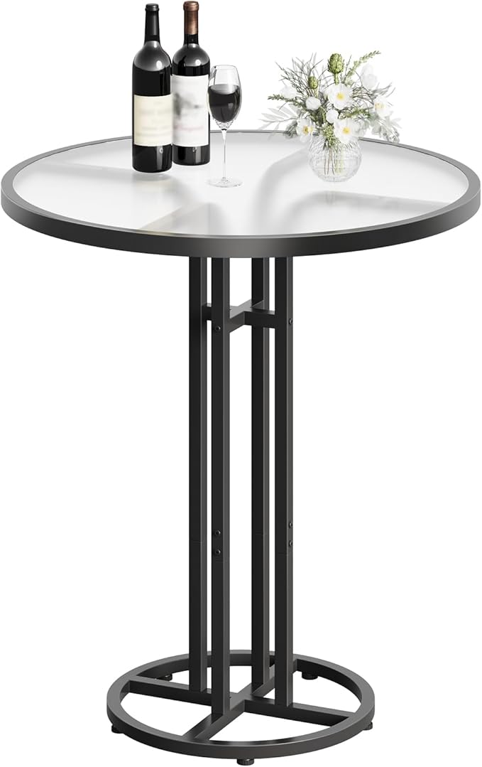 HOOBRO Bar Table, 23.6-Inch Round Pub Table, Frosted Glass Cocktail Table with Sturdy Iron Frame & Adjustable Feet, Modern Small Coffee for Home Bar, Kitchen, Living Room, Outdoor, Black BK96BT01 HOOBRO
