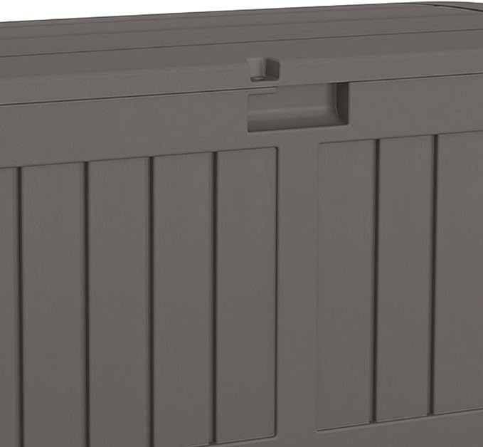 Suncast 50 Gallon Plastic Deck Box with Molded Lockable Feature and Weathertight Construction for Home, Patio, Lawn, and Garden Storage, Gray Suncast