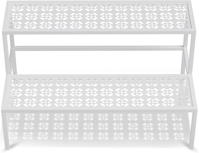 Metal Plant Stand Metal 2 Tier Potted Multiple Flower Pot Holder Plant Shelf Indoor Plants Multiple,Outdoor Heavy Duty Planter Display Shelving Unit for Patio Garden Corner Balcony Living Room(White) Garden4you