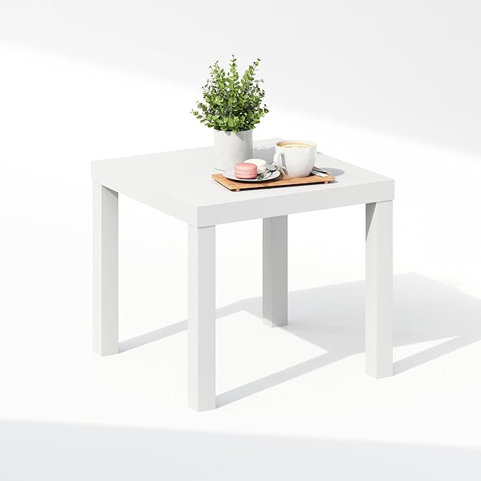 Furinno Classic Coffee Table, Square Modern Coffee Table with Triple Thick Tabletop, Simple Side Table with 4 Legs, for Living Room, Bedroom, Home Office, White Furinno-FitsYourSpaceFitsYourBudget