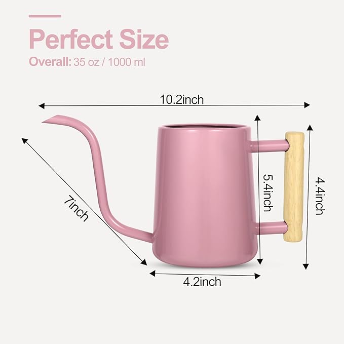 Watering Can Indoor Plants, 35 oz/1000 ml Metal Stainless Steel Watering Can Pot with Long Spout for Indoor House Plants Bonsai Outdoor Garden Flower Decorative (Pink) Rootora