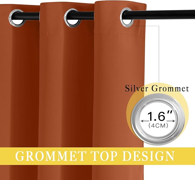 NICETOWN Blackout Window Curtain 90 inch Length - Room Darkening Thermal Insulated Grommet Large Window Treatment Light Blocking for Bedroom/Doorway (Burnt Orange, 1 Panel, W52 x L90) NICETOWN