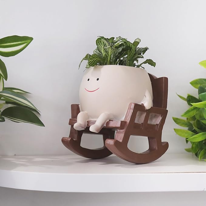 Smiley Face Rocking Chair Planters Flower Pots for Plants Funny Succulents Plant Live Cute Resin Head Planter for Indoor Outdoor Plants Gift Ideas for Mother and Christmas (Small) CamotankOriginalDesignandCreation