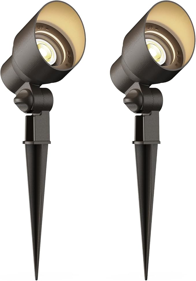 GOODSMANN Landscape Lighting 2PK Landscape Floodlights Spotlights 3W LED 200 Lumen with Replaceable LED Bulbs 12V AC with Metal Stakes Cable Connectors GOODSMANN