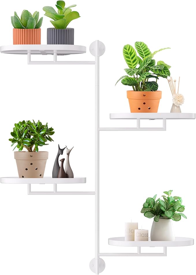 Rotating Window Shelves for Multiple Plants Indoor,4-tier Metal Corner White Plant Stand Holder Floating Hanger Shelf for Wall，Windows Sill Gifts for Planter Lover to Enhance Home Decor YFFSRJDJ