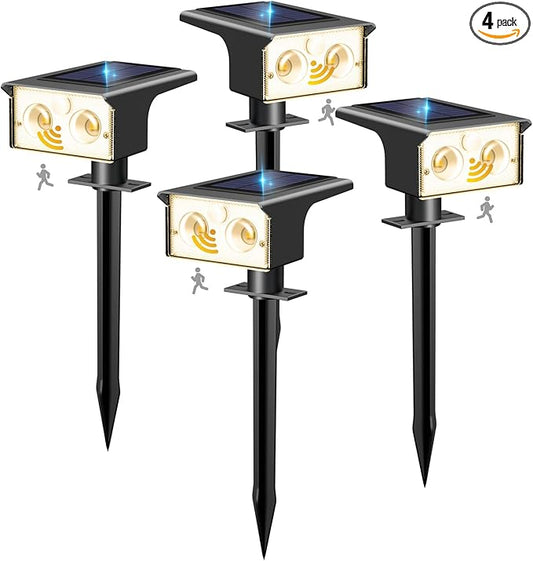 btfarm Solar Spot Lights Outdoor Waterproof, 4 Pack/3 Modes Motion Sensor Lights, Solar Powered Spotlights 2-in-1 Auto On/Off for Outside Pathway Yard Garden Landscape Lighting, Warm White btfarmdecorativelighting