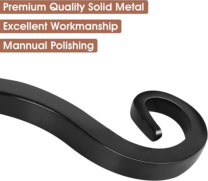 Jardim 2 Pack 10 Inch Premium Decorative Metal Iron Wall Hangers for Home Decor, Indoor Outdoor Plant Bracket Rustic Hanging Gardening Hooks for Planters, Bird Feeders, Lanterns, Wind Chimes (Black) Jardim