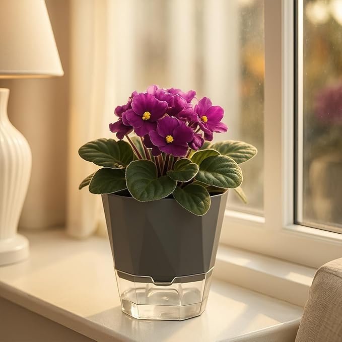 6 Pack Self Watering Pots for Indoor Plants, 5 Inches Self Watering Planters African Violet Self Watering Clear Pots for Plants Herb Orchid Flower Houseplant, Dark Grey Planterhoma