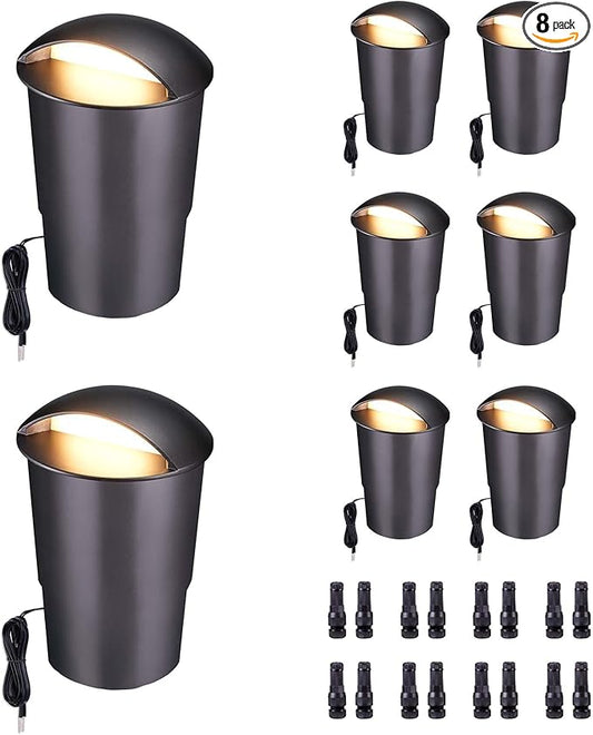 Low Voltage LED Well Landscape Lights - 12V Outdoor IP67 Ground Light, 5 Color Temperature Selectable In-Ground Light, ORB Aluminum for Path Backyard House 3W 170LM 8 Pack Varmtalys