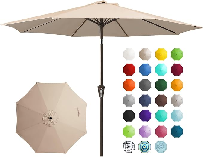 JEAREY 9FT Outdoor Patio Umbrella Outdoor Table Umbrella with Push Button Tilt and Crank, Market Umbrella 8 Sturdy Ribs UV Protection Waterproof for Garden, Deck, Backyard, Pool (Beige) JEAREYOutdoorsCollection