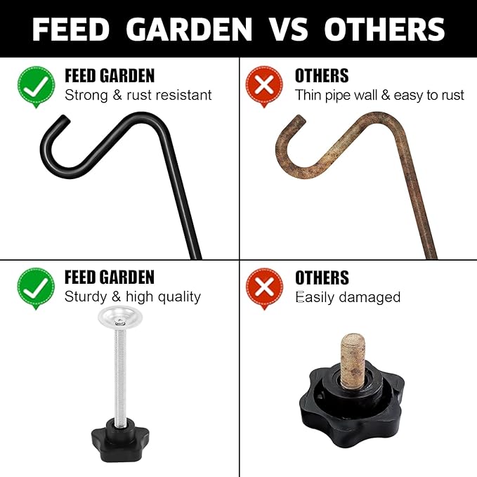 FEED GARDEN 31 Inch Heavy Duty Deck Hook, Non-Slip Clamp, 360 Degree Swivel, Black for Bird Feeders, Planters, Suet Baskets, Lanterns, Wind Chimes, 2 Pack FEEDGARDEN