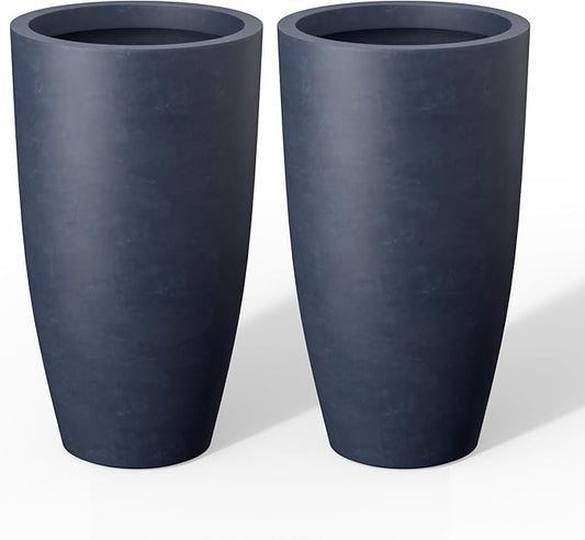 Kante 23.6" H Charcoal Concrete Tall Planters (Set of 2), Large Outdoor Indoor Decorative Plant Pots with Drainage Hole and Rubber Plug, Modern Style for Home and Garden Kante