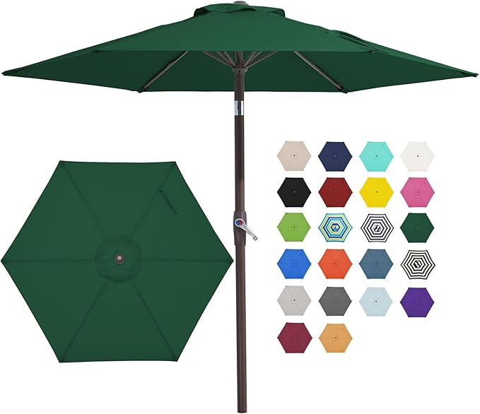 JEAREY 7.5FT Patio Umbrella Outdoor Market Umbrella with 6 Sturdy Ribs, Push Button Tilt/Crank Table Umbrella for Garden, Deck, Backyard and Pool, Dark Green JEAREYOutdoorsCollection