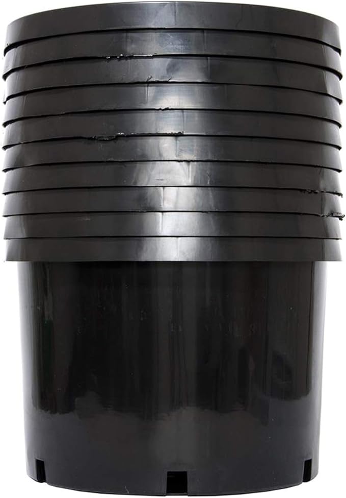 Pro Cal 10 Gallon Premium Nursery Plastic Planter Flower Herb Vegetable Garden Grow Pots with Drainage Holes for Outdoor and Indoor Use, Black, 5 Pack Hydrofarm