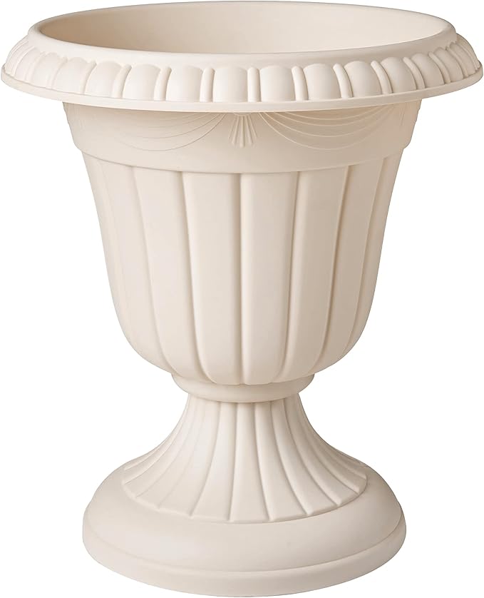Arcadia Garden Products PL00BG Classic Traditional Plastic Urn Planter, 16” x 18”, Beige Rootora