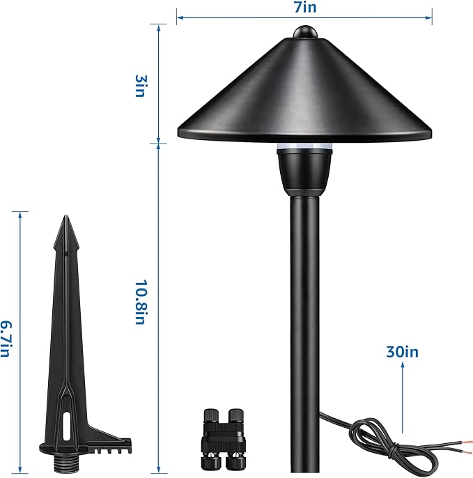SUNVIE Low Voltage Landscape Lights 3W LED Pathway Lights Low Voltage 3000K Landscape Lighting 12-24V Waterproof Aluminum Wired Landscape Path Lights for Garden Walkway Yard ETL Listed Cord, 12 Pack SUNVIE