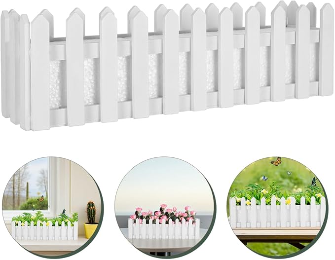 YARDWE Picket Fence Panels Wooden Picket Fence Flower Pot Window Box Planter Garden Planter with Fence Design for Artificial Flower Plants Picket Fence YARDWE