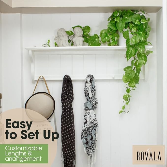 ROVALA Silk Plants for Home Decor Indoor in Pot Realistic Artificial Plants Fake Hanging Plants Faux Plants Indoor Fake Potted Plants Fake Plants for Shelves Bathroom Plants, Fake Pothos (Light Green) ROVALA