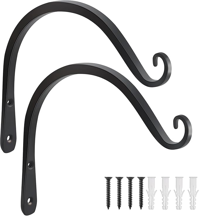 Gtongoko 2 Pack 8 Inch Plant Hangers Outdoor Metal, Plant Hooks for Wall Indoor, Outdoor Hooks for Hanging Bird Feeders, Plant Bracket, Lanterns, Wind Chinme, Black Gtongoko