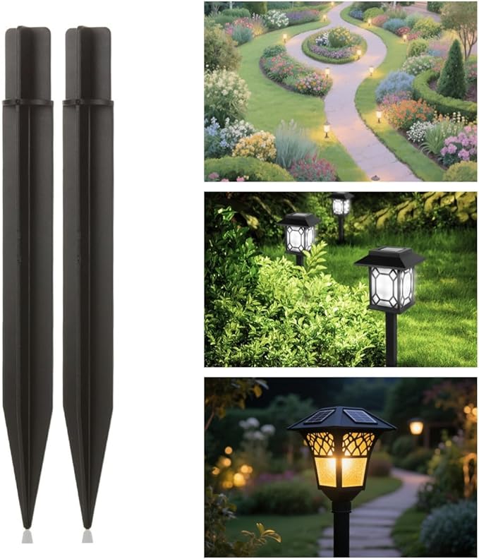 8.25" Reinforced ABS Plastic Solar Ground Spikes - Durable Solar Light Replacement Stakes for Garden, Pathway, Deck, Camping, Christmas Lights (Fits 0.83" Inside Diameter) (Black-5PACK) Rootora