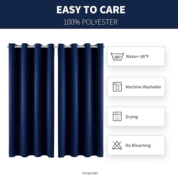 Waterproof Outdoor Curtain W52 x L84 - Grommet Top Sunlight Blocking Window Treatment Drapes Blackout Curtains for Home Bedroom Living Room Outdoor Patio Porch Pergola Cabana Gazebo (Navy, 2 Panels) DivaenCamino