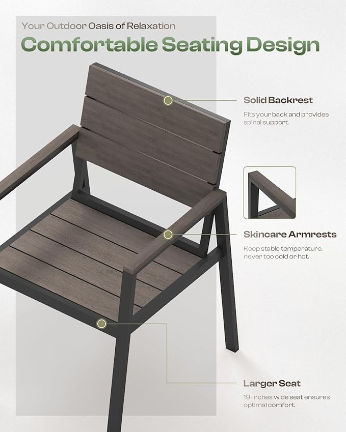 Outdoor Patio Dining Chairs Set of 2, 350LBS Capacity Aluminum Patio Dining Chairs with Armrests, Weather-Resistant for Lawn, Garden, Yard, Poolside and Indoor Use (Gray & Teak) Oasbira