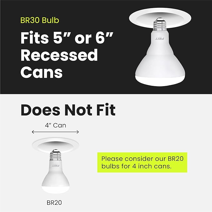 Feit Electric BR30 LED Light Bulbs, 100W Equivalent, Dimmable, E26 Standard Base, 80 CRI, 1400 Lumens, 5000K Daylight, 120V, 10 Years Lifetime, Damp Rated, 6 Pack, 100BR30DM85010KLED/6 FeitElectricCompany