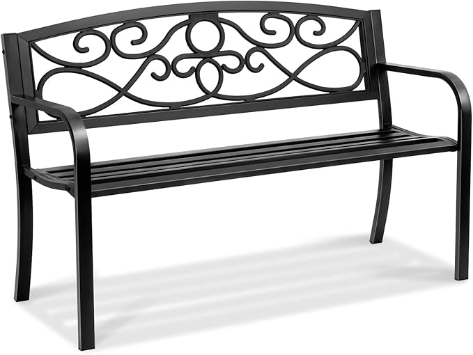 VEVOR Outdoor Bench, 50 inches Metal Garden Bench for Outdoors, 550 lbs Load Capacity Bench, Outdoor Garden Park Bench with Backrest and Armrests, Patio Bench for Garden, Park, Yard, Front Porch VEVOR