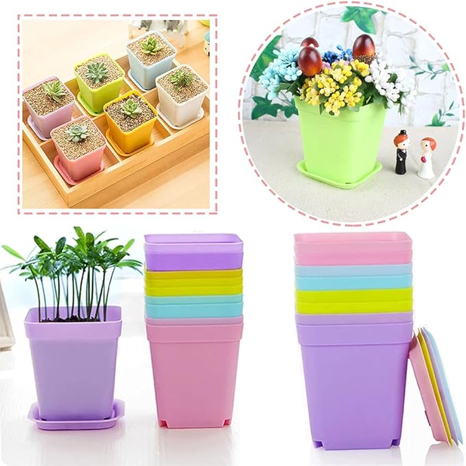 Haawooky 48 PCS 3 Inch Colorful Plastic Plant Pot,Plastic Square Nursery Pots,Seedling Nursery Pots with Saucers for Garden,Home,Office,Balcony Decor,Garden Gifts Haawooky