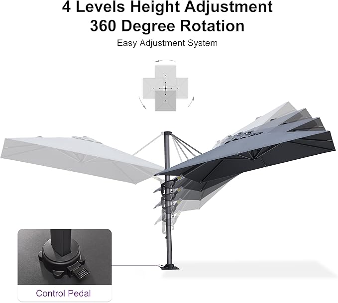 PURPLE LEAF 8' X 8' Patio Umbrella with Steel Plate Base for Pool 7' High Offset Outdoor Cantilever Umbrella Swimming Pool Umbrella with 360°Rotation for Poolside Light Grey PURPLELEAF