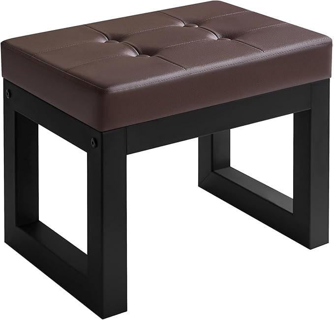 IBUYKE 16 Inch Small Foot Stool Ottoman, Rectangle PU Faux Leather Foot Rest with Padded Seat and Metal Legs, Modern Ottoman Foot Rest for Living Room Bedroom Entryway Couch, Deep Coffee WBD026K IBUYKE
