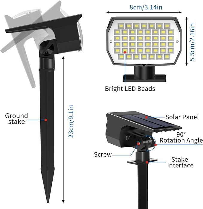 Solar Spot Lights Outdoor 6 Pack, [46 LED/3 Modes] Solar Landscape Spotlights Waterproof, 2-in-1 Auto On/Off Solar Powered Lights for Outside Yard Garden Wall Pathway(Cool White) TadyrealSolarLights