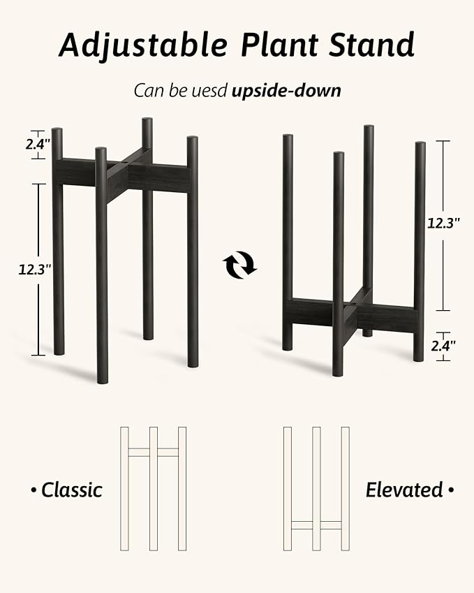 Adjustable Plant Stand Indoor, Bamboo Plant Stand Fits 8 9 10 11 12 Inches, Small Corner Planter Holder for Indoor Plants, Single Floor Plant Stands for Living Room Balcony, Black Tall Gentingbro
