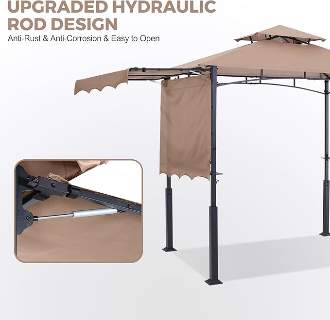 ABCCANOPY Grill Gazebo with Extra Awning - 11x5 Outdoor BBQ Canopy Shelter with 2 Led Lights for Patio Backyard Grilling (Khaki) ABCCANOPY