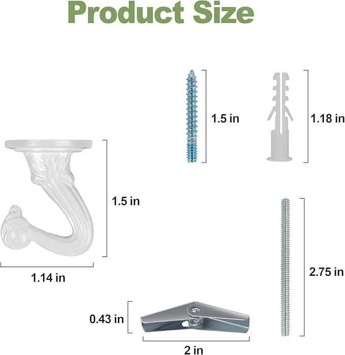 Ceiling Swag Hook Sets - Heavy Duty Hooks with Mounting Hardware for Hanging Plant, Ceiling or Extender Chains - Easy Install with Screws/Brackets (10 pcs - White) Aidoclip
