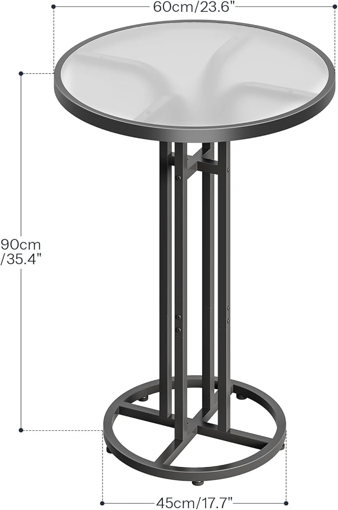 HOOBRO Bar Table, 23.6-Inch Round Pub Table, Frosted Glass Cocktail Table with Sturdy Iron Frame & Adjustable Feet, Modern Small Coffee for Home Bar, Kitchen, Living Room, Outdoor, Black BK96BT01 HOOBRO