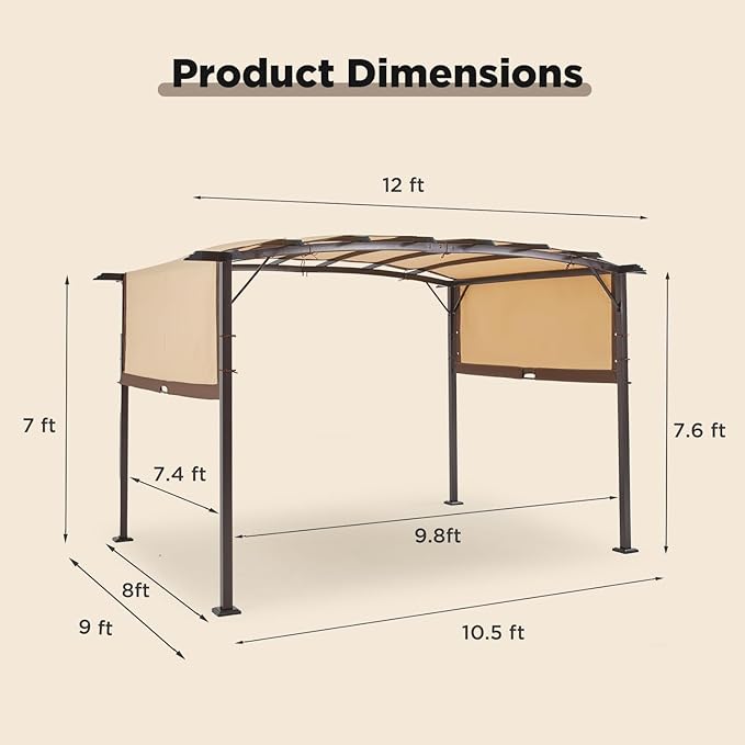 AECOJOY Pergola 9' x 12' Outdoor Pergolas, Pergolas and Gazebo Clearance, Retractable Metal Pergola with Sun Shade Canopy for Patio, Backyard, Garden AECOJOY