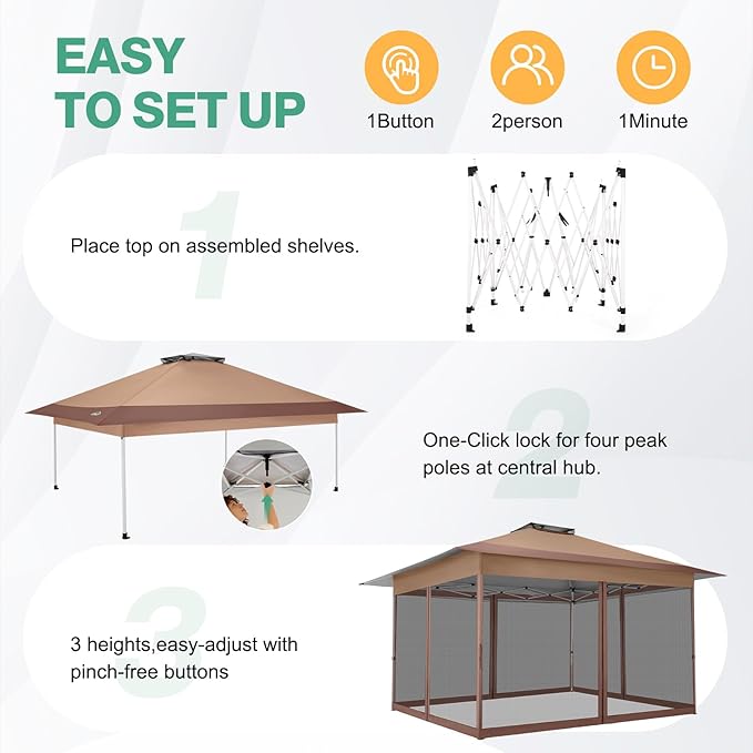 C0BIZI Gazebo 10x15 Pop up Canopy,Gazebos on Clearance-Canopy Tent with Mosquito Netting for Lawn,Garden,Backyard & Patio-Outdoor Tent-Water Resistant and UPF50+ (Brown) COBIZI